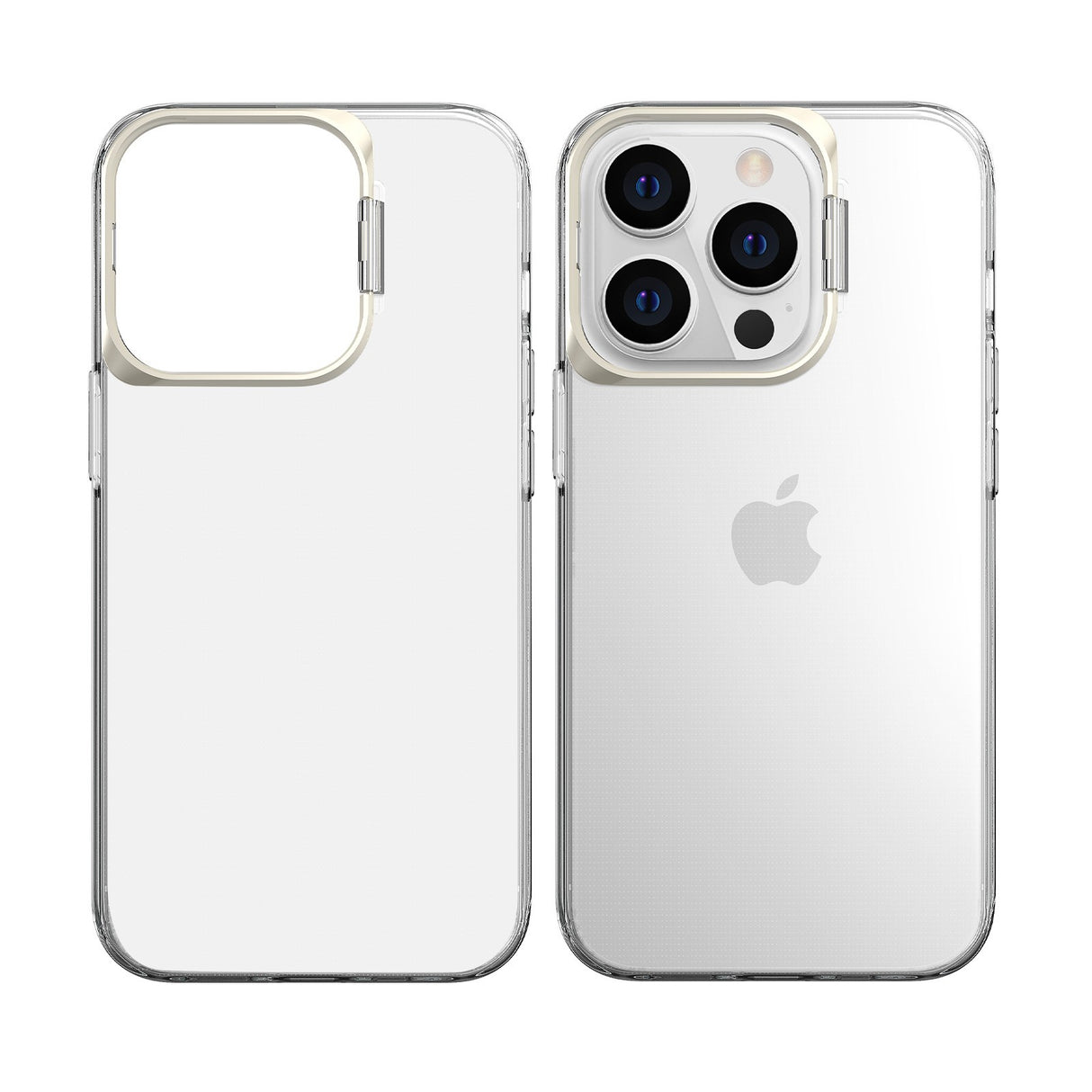 Husa de protectie pentru iPhone 14 Plus, cu suport metalic pentru camera, Bracket Series, Flippy, Protectie Antisoc, PC mat, silicon moale pe margini, Transparent - vivimall.ro