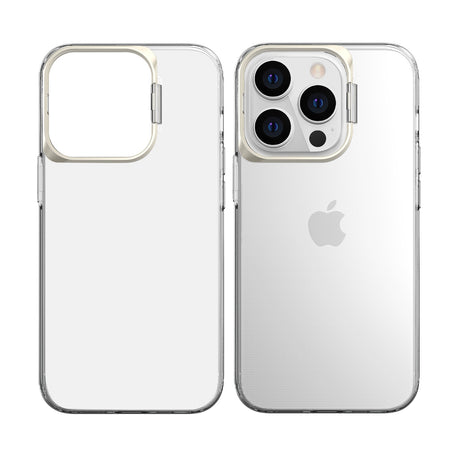 Husa de protectie pentru iPhone 14 Plus, cu suport metalic pentru camera, Bracket Series, Flippy, Protectie Antisoc, PC mat, silicon moale pe margini, Transparent - vivimall.ro