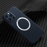 Husa de protectie pentru iPhone 14 Plus, Flippy, Magnetica, MagSafe, Carbon Fiber Protectie Antisoc, Albastru - vivimall.ro