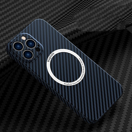 Husa de protectie pentru iPhone 14 Pro, Flippy, Magnetica, MagSafe, Carbon Fiber Protectie Antisoc, Albastru - vivimall.ro