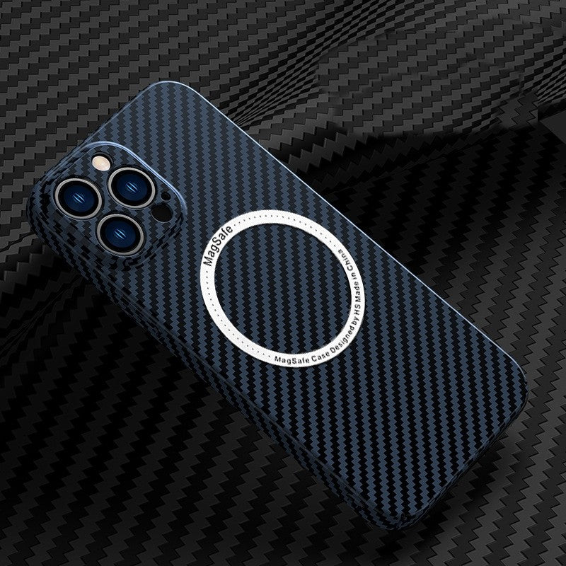 Husa de protectie pentru iPhone 14 Pro Max, Flippy, Magnetica, MagSafe, Carbon Fiber Protectie Antisoc, Albastru - vivimall.ro