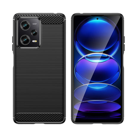 Husă Xiaomi Redmi 12 Pro neagră cu element de carbon, detaliu textură anti-alunecare