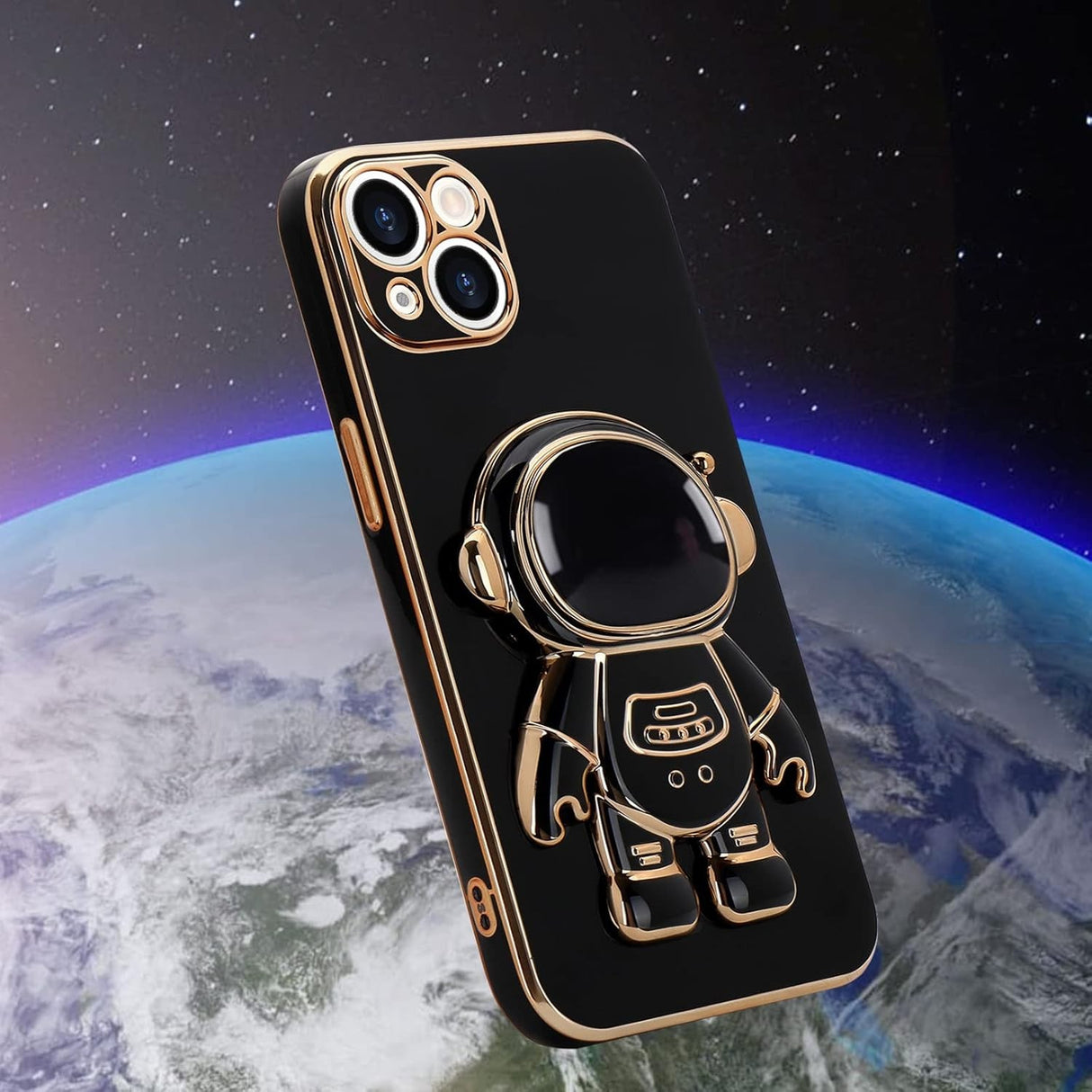 Husa de Protectie TPU 2in1, Vivimall, pentru Apple iPhone 14, Astronaut cu Suport, Antisoc, Rezistenta la Impact, Protectie Camera, Negru - vivimall.ro