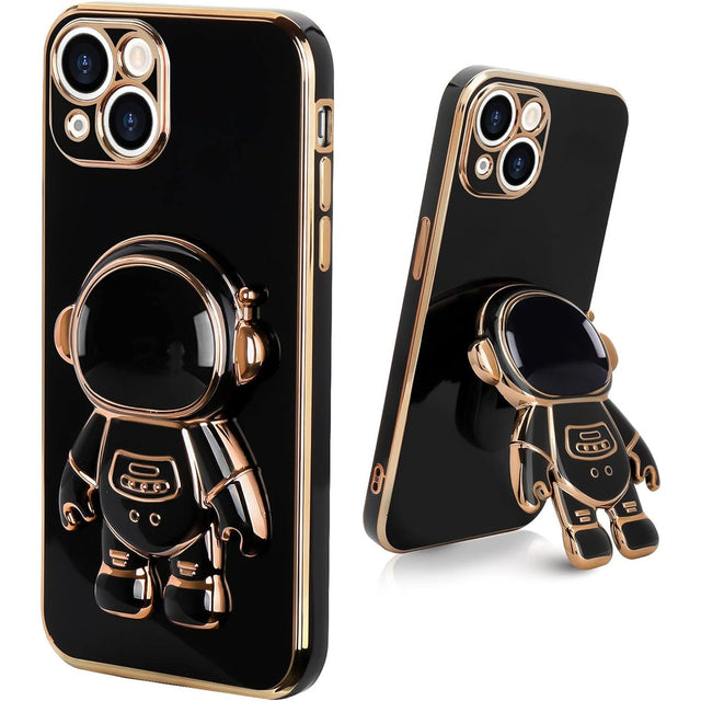 Husa de Protectie TPU 2in1, Vivimall, pentru Apple iPhone 14, Astronaut cu Suport, Antisoc, Rezistenta la Impact, Protectie Camera, Negru - vivimall.ro
