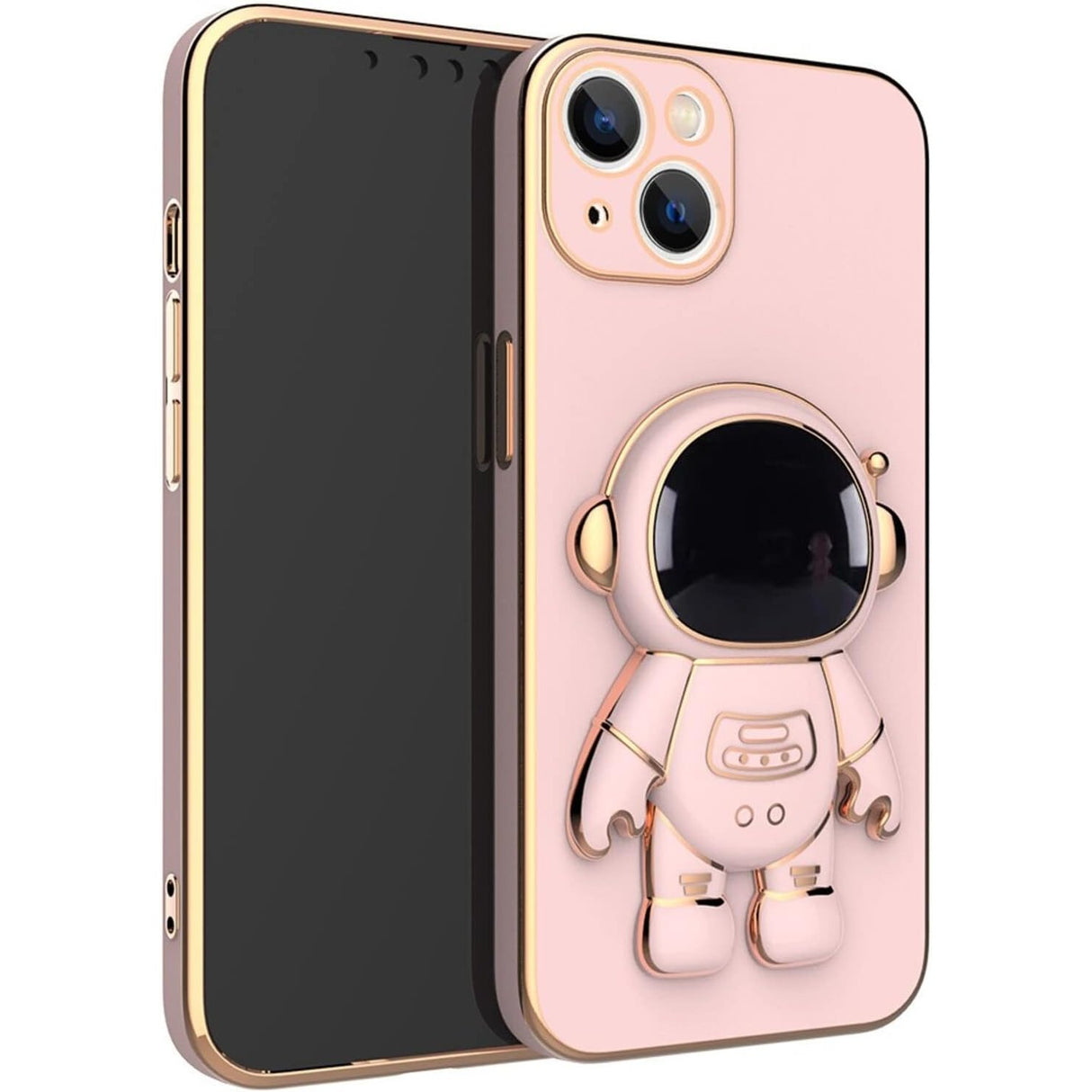 Husa de Protectie TPU 2in1, Vivimall, pentru Apple iPhone 14 Plus, Astronaut cu Suport, Antisoc, Rezistenta la Impact, Protectie Camera, Roz - vivimall.ro