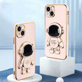 Husa de Protectie TPU 2in1, Vivimall, pentru Apple iPhone 14 Plus, Astronaut cu Suport, Antisoc, Rezistenta la Impact, Protectie Camera, Roz - vivimall.ro