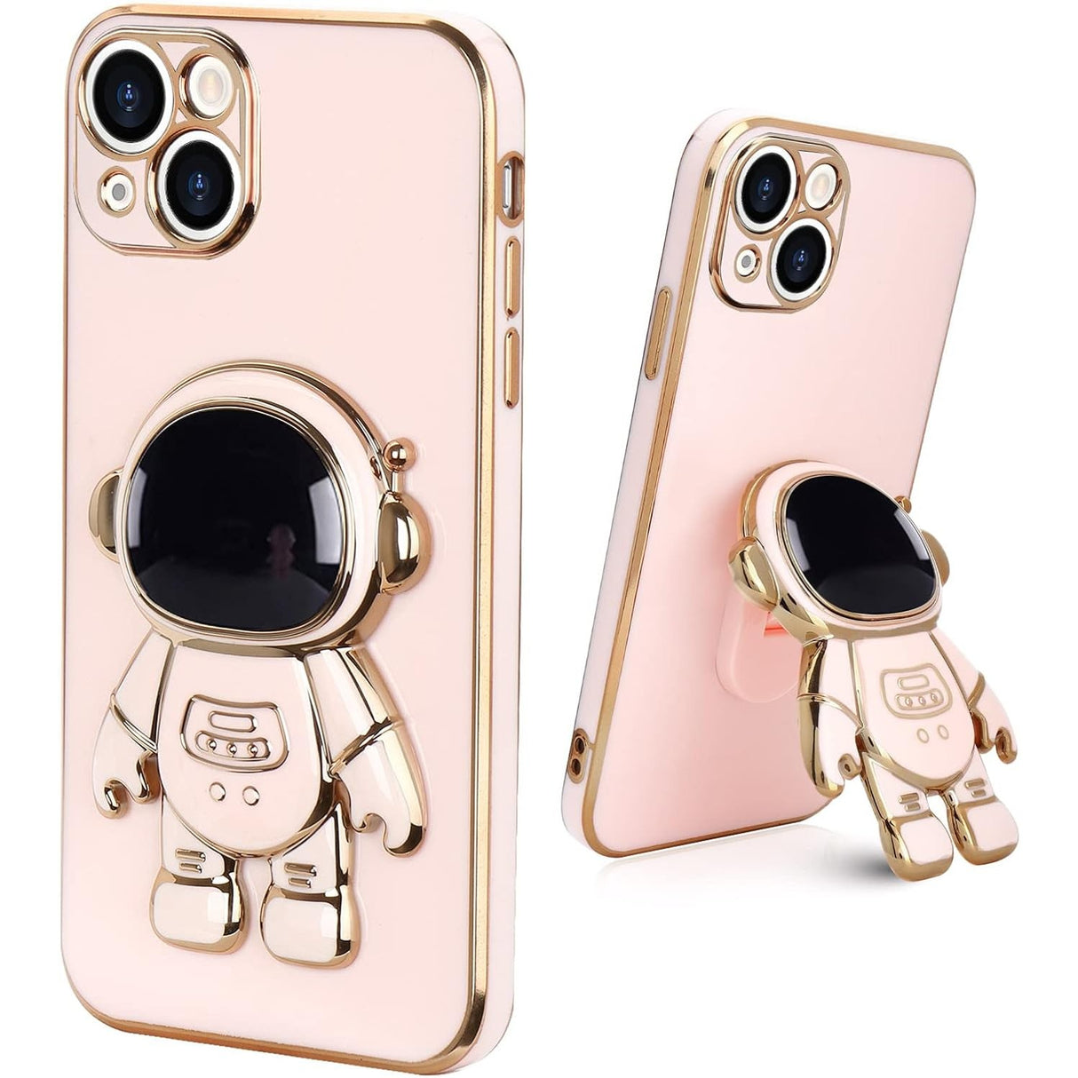 Husa de Protectie TPU 2in1, Vivimall, pentru Apple iPhone 14 Plus, Astronaut cu Suport, Antisoc, Rezistenta la Impact, Protectie Camera, Roz - vivimall.ro