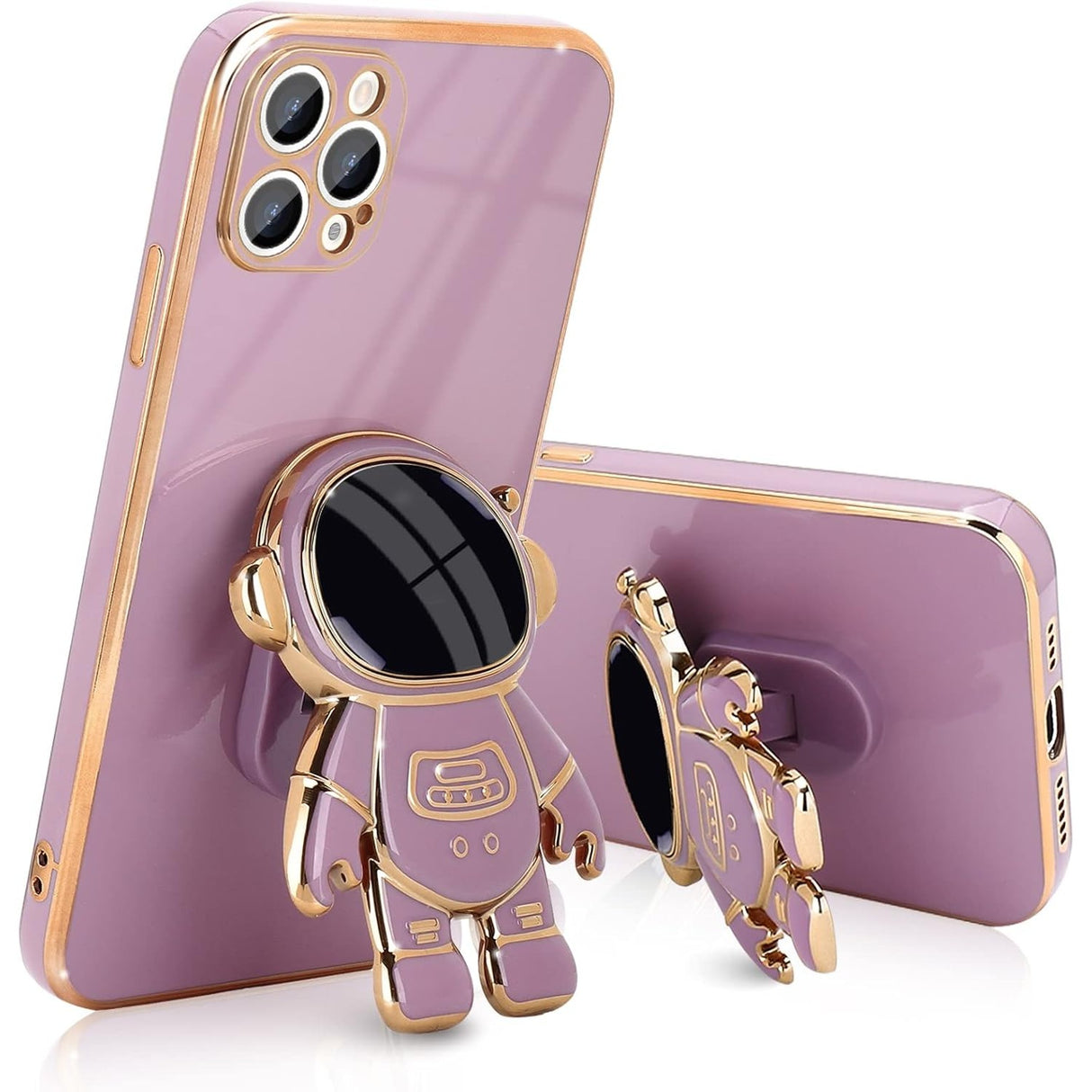 Husa de Protectie TPU 2in1, Vivimall, pentru Apple iPhone 14 Pro, Astronaut cu Suport, Antisoc, Rezistenta la Impact, Protectie Camera, Mov - vivimall.ro