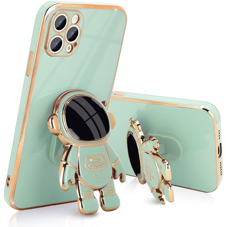 Husă TPU 2in1 iPhone 14 Pro cu design astronaut verde, vedere frontală, suport integrat antisoc