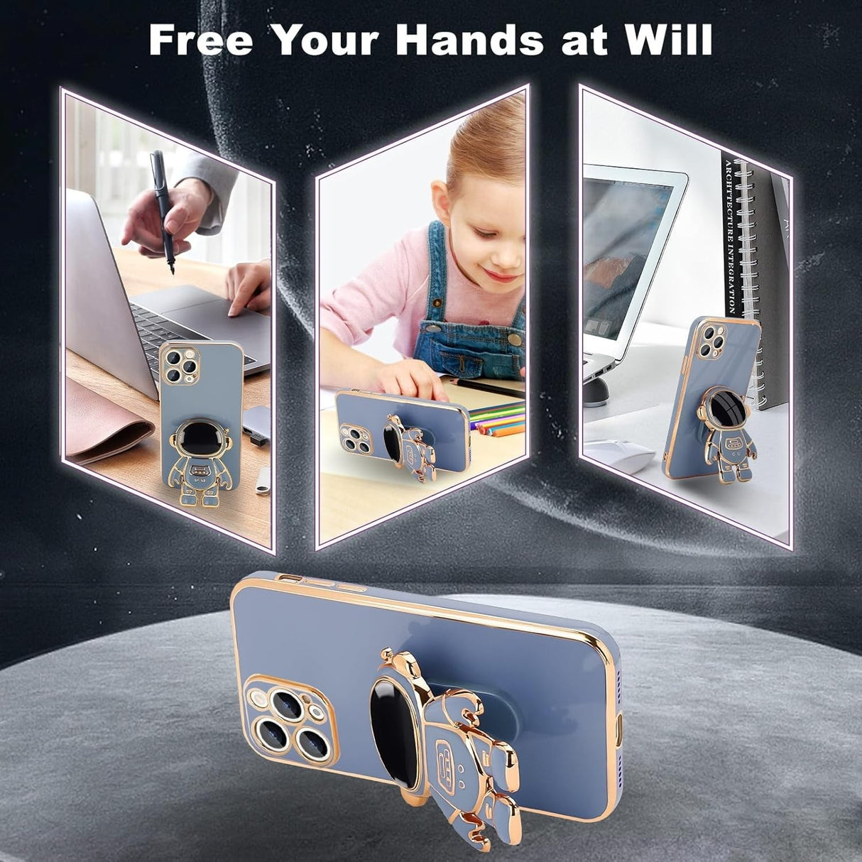 Husa de Protectie TPU 2in1, Vivimall, pentru Apple iPhone 14 Pro Max, Astronaut cu Suport, Antisoc, Rezistenta la Impact, Protectie Camera, Albastru - vivimall.ro