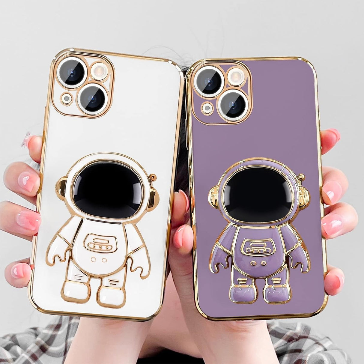 Husa de Protectie TPU 2in1, Vivimall, pentru Apple iPhone 15, Astronaut cu Suport, Antisoc, Rezistenta la Impact, Protectie Camera, Mov - vivimall.ro
