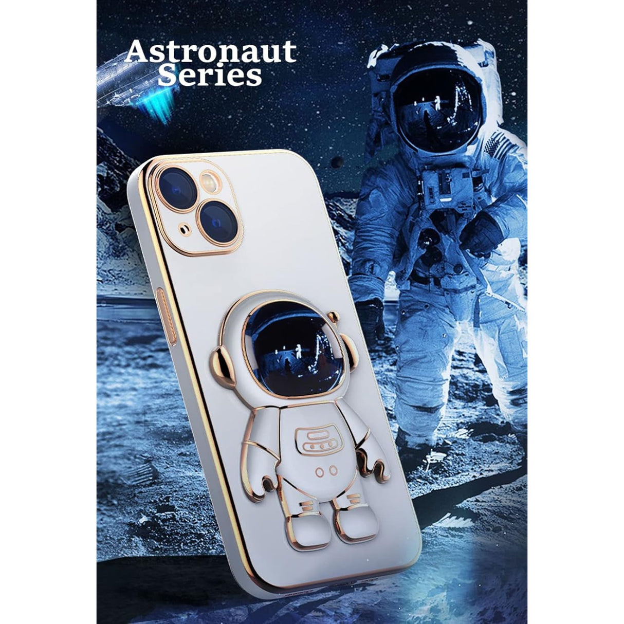 Husa de Protectie TPU 2in1, Vivimall, pentru Apple iPhone 15, Astronaut cu Suport, Antisoc, Rezistenta la Impact, Protectie Camera, Albastru - vivimall.ro