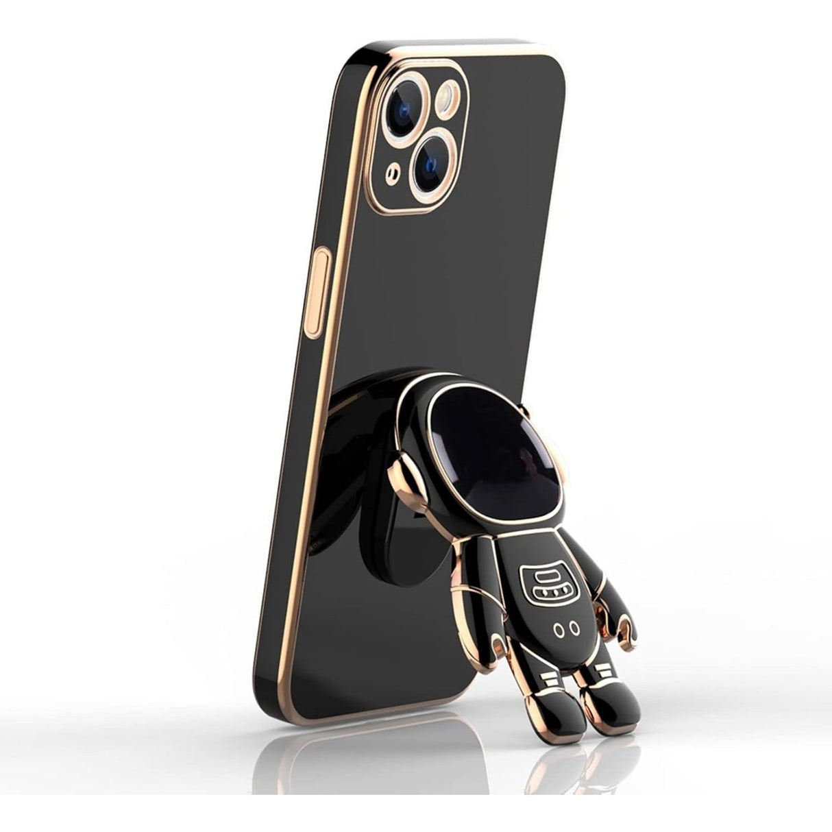 Husa de Protectie TPU 2in1, Vivimall, pentru Apple iPhone 15, Astronaut cu Suport, Antisoc, Rezistenta la Impact, Protectie Camera, Negru - vivimall.ro
