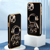 Husa de Protectie TPU 2in1, Vivimall, pentru Apple iPhone 15, Astronaut cu Suport, Antisoc, Rezistenta la Impact, Protectie Camera, Negru - vivimall.ro