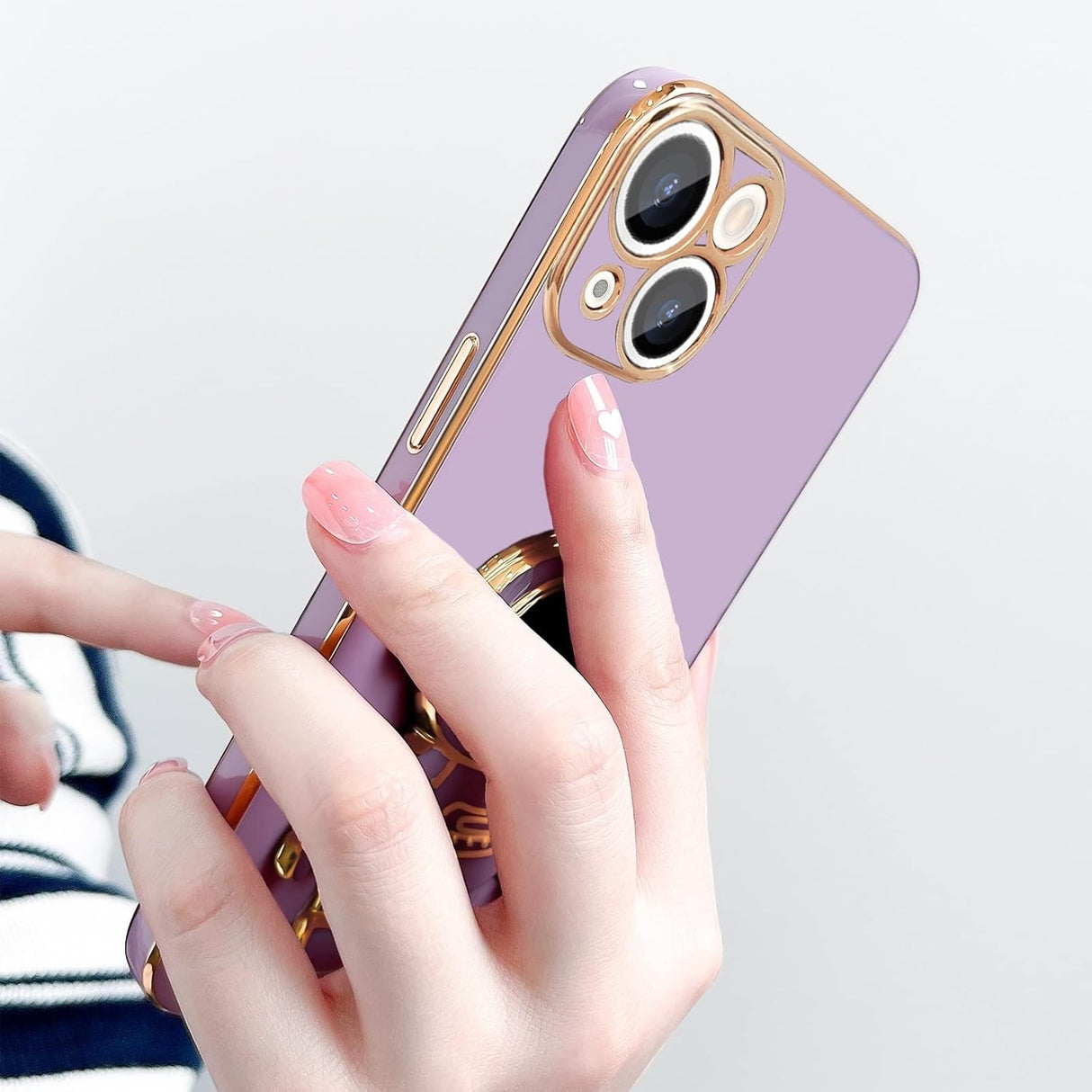 Husa de Protectie TPU 2in1, Vivimall, pentru Apple iPhone 15 Plus, Astronaut cu Suport, Antisoc, Rezistenta la Impact, Protectie Camera, Mov - vivimall.ro
