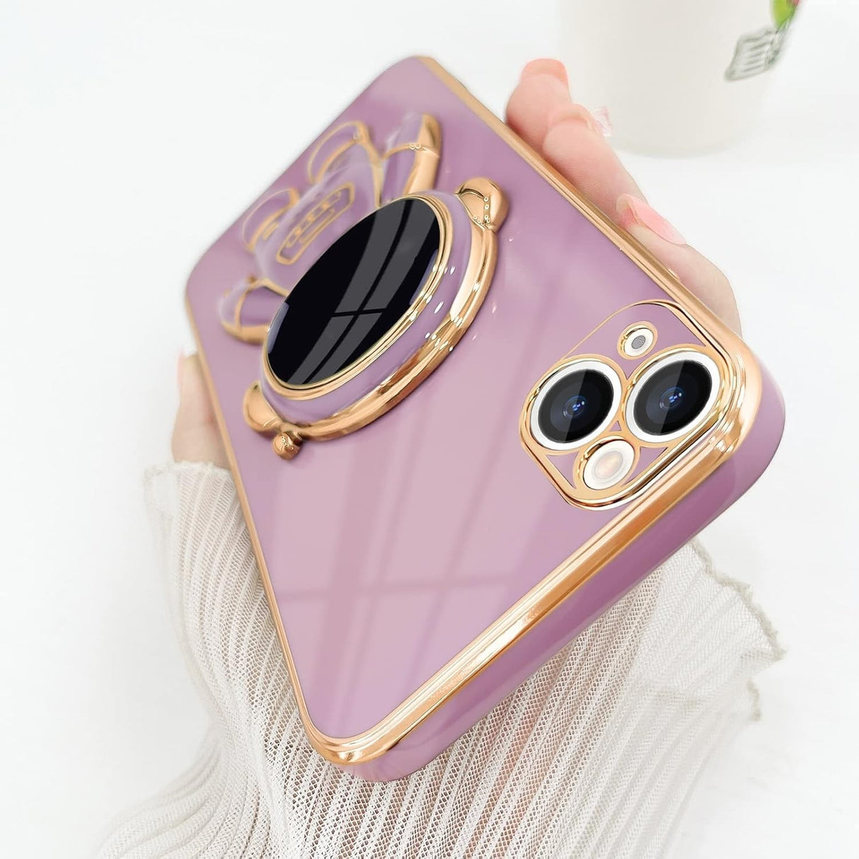 Husa de Protectie TPU 2in1, Vivimall, pentru Apple iPhone 15 Plus, Astronaut cu Suport, Antisoc, Rezistenta la Impact, Protectie Camera, Mov - vivimall.ro