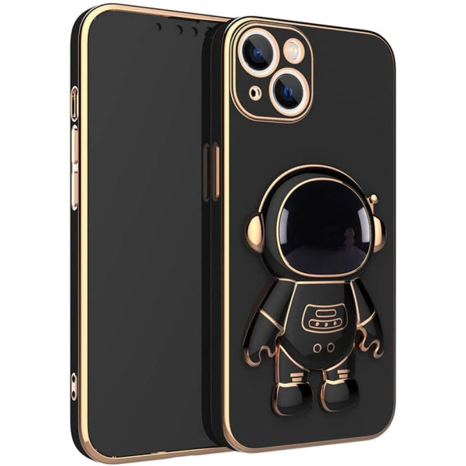 Husa de Protectie TPU 2in1, Vivimall, pentru Apple iPhone 15 Plus, Astronaut cu Suport, Antisoc, Rezistenta la Impact, Protectie Camera, Negru - vivimall.ro