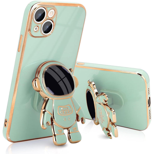 Husa de Protectie TPU 2in1, Vivimall, pentru Apple iPhone 15 Plus, Astronaut cu Suport, Antisoc, Rezistenta la Impact, Protectie Camera, Verde - vivimall.ro