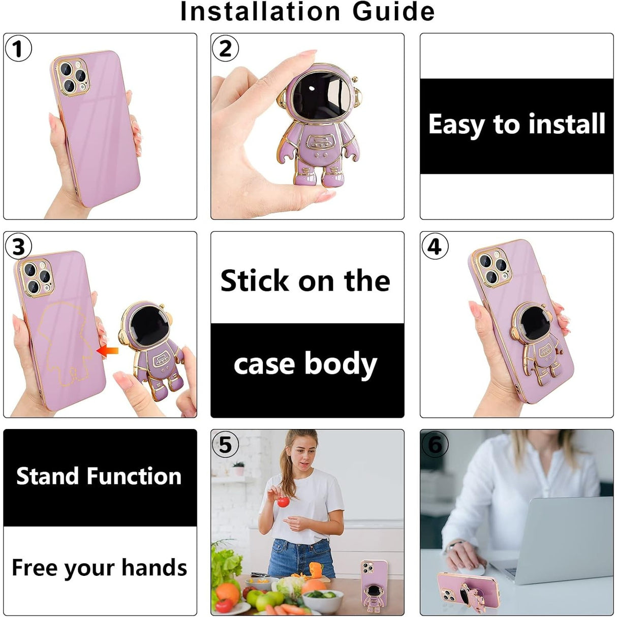 Husa de Protectie TPU 2in1, Vivimall, pentru Apple iPhone 15 Pro, Astronaut cu Suport, Antisoc, Rezistenta la Impact, Protectie Camera, Mov - vivimall.ro