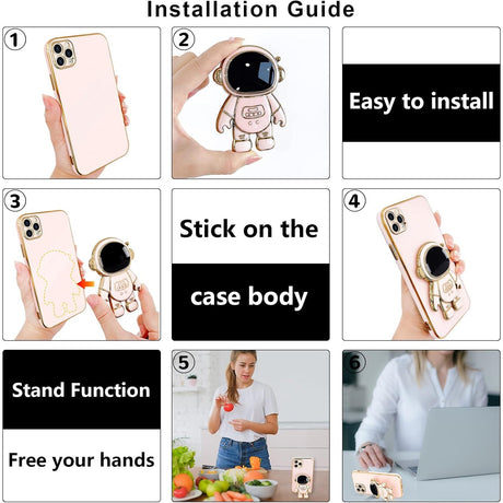 Husa de Protectie TPU 2in1, Vivimall, pentru Apple iPhone 15 Pro, Astronaut cu Suport, Antisoc, Rezistenta la Impact, Protectie Camera, Roz - vivimall.ro