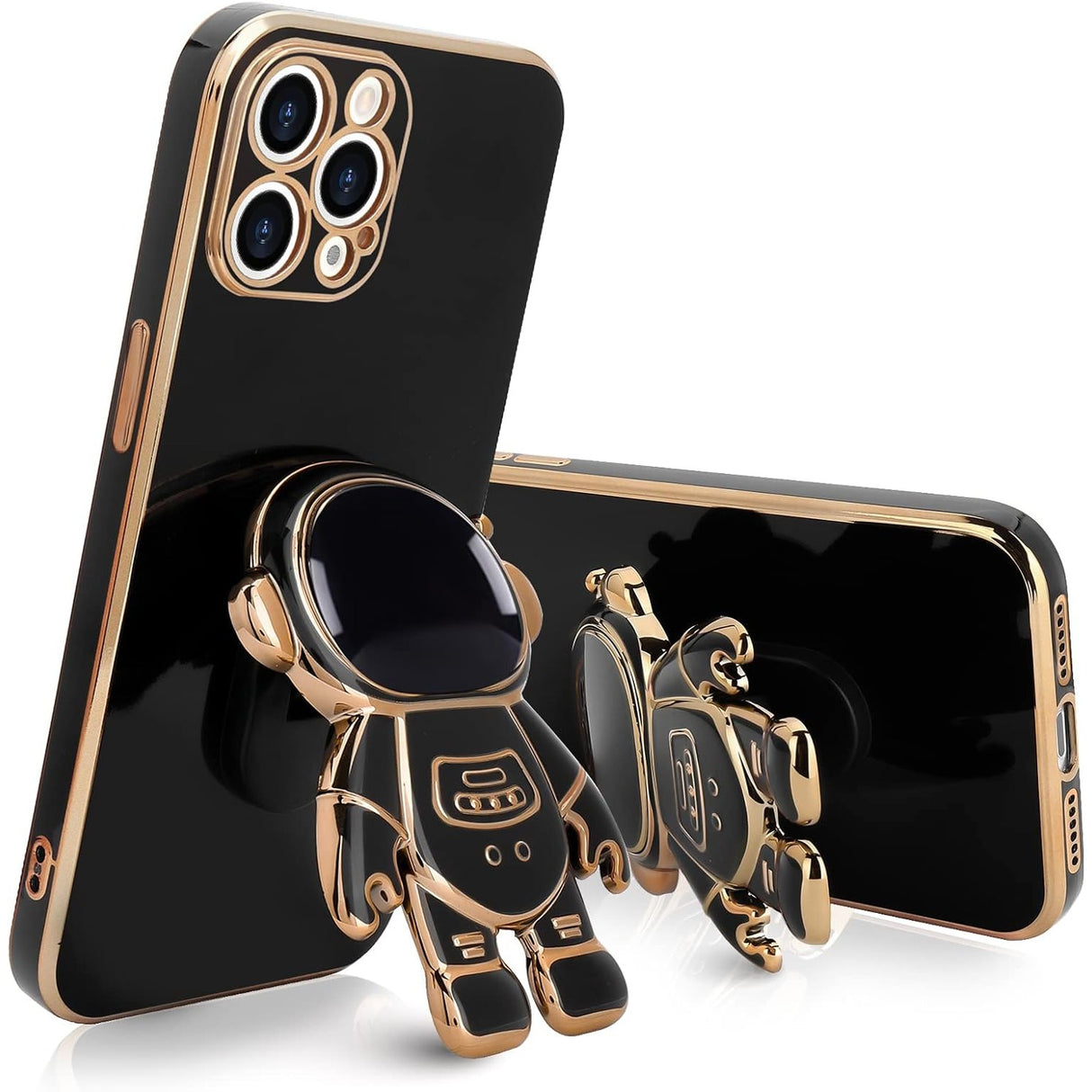 Husa de Protectie TPU 2in1, Vivimall, pentru Apple iPhone 15 Pro Max, Astronaut cu Suport, Antisoc, Rezistenta la Impact, Protectie Camera, Negru - vivimall.ro