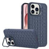 Husă TPU albastră pentru iPhone 15 Plus, design 3D Cube cu inel protecție cameră, vedere frontală