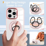 Husa de Protectie TPU, Vivimall, pentru iPhone 16 Pro, Anticadere, cu Incarcare Wireless, Tehnologie Magsafe, Inel Magnetic Rotativ cu Functie de Suport, Transparent-Roz - vivimall.ro