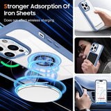 Husă transparentă albastru deschis iPhone 16 Pro cu inel magnetic în poziție de suport, lifestyle