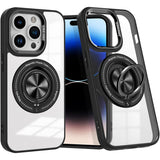Husa de Protectie TPU, Vivimall, pentru iPhone 16 Pro, Anticadere, cu Incarcare Wireless, Tehnologie Magsafe, Inel Magnetic Rotativ cu Functie de Suport, Transparent-Negru - vivimall.ro