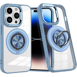 Husă TPU transparentă albastru deschis pentru iPhone 16 Pro cu inel magnetic MagSafe, vedere frontală