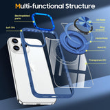 Husa de Protectie TPU, Vivimall, pentru iPhone 16 Pro, cu Incarcare Wireless, Tehnologie Magsafe, Inel Magnetic Rotativ cu Functie de Suport, Transparent-Albastru Inchis - vivimall.ro