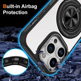 Husa de Protectie TPU, Vivimall, pentru iPhone 16 Pro Max, Anticadere, cu Incarcare Wireless, Tehnologie Magsafe, Inel Magnetic Rotativ cu Functie de Suport, Transparent-Negru - vivimall.ro