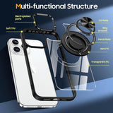 Husa de Protectie TPU, Vivimall, pentru iPhone 16 Pro Max, Anticadere, cu Incarcare Wireless, Tehnologie Magsafe, Inel Magnetic Rotativ cu Functie de Suport, Transparent-Negru - vivimall.ro