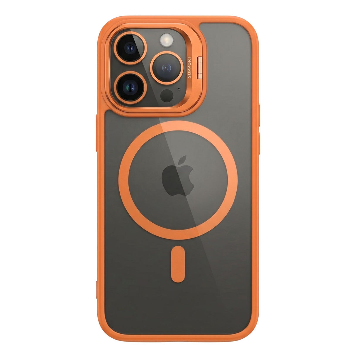 Husă Flippy iPhone 17 Pro Max MagSafe portocaliu, vedere frontală, suport metalic cameră integrat