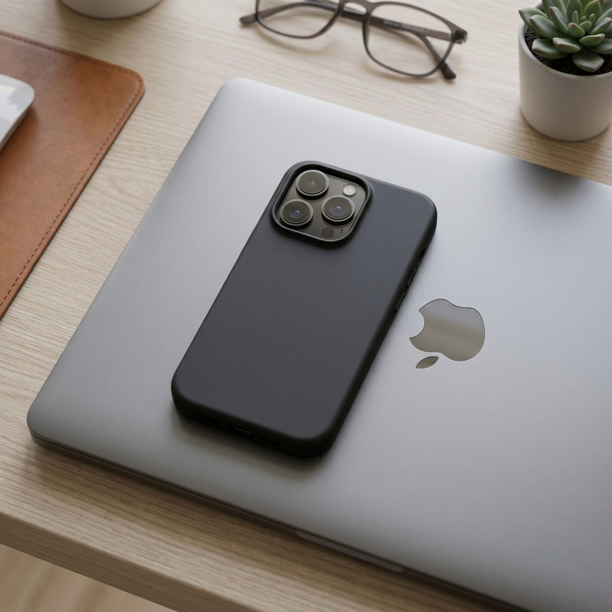 Husă Flippy iPhone 16 Pro Max compatibilă MagSafe, vedere spate cu logo Apple vizibil