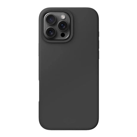 Husă iPhone 16 Pro silicon lichid Flippy MagSafe negru, vedere frontală, protecție 360 grade