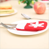 Husa decorativa festiva pentru 3 tacamuri Flippy, model soseata cu fulg, material textil si poliester, 14 x 8 cm, rosu - vivimall.ro