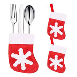 Husa decorativa festiva pentru 3 tacamuri Flippy, model soseata cu fulg, material textil si poliester, 14 x 8 cm, rosu - vivimall.ro