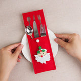 Husa decorativa pentru set tacamuri Vivimall, model Mos Craciun, material poliester, 25 x 8.5 cm, rosu - vivimall.ro