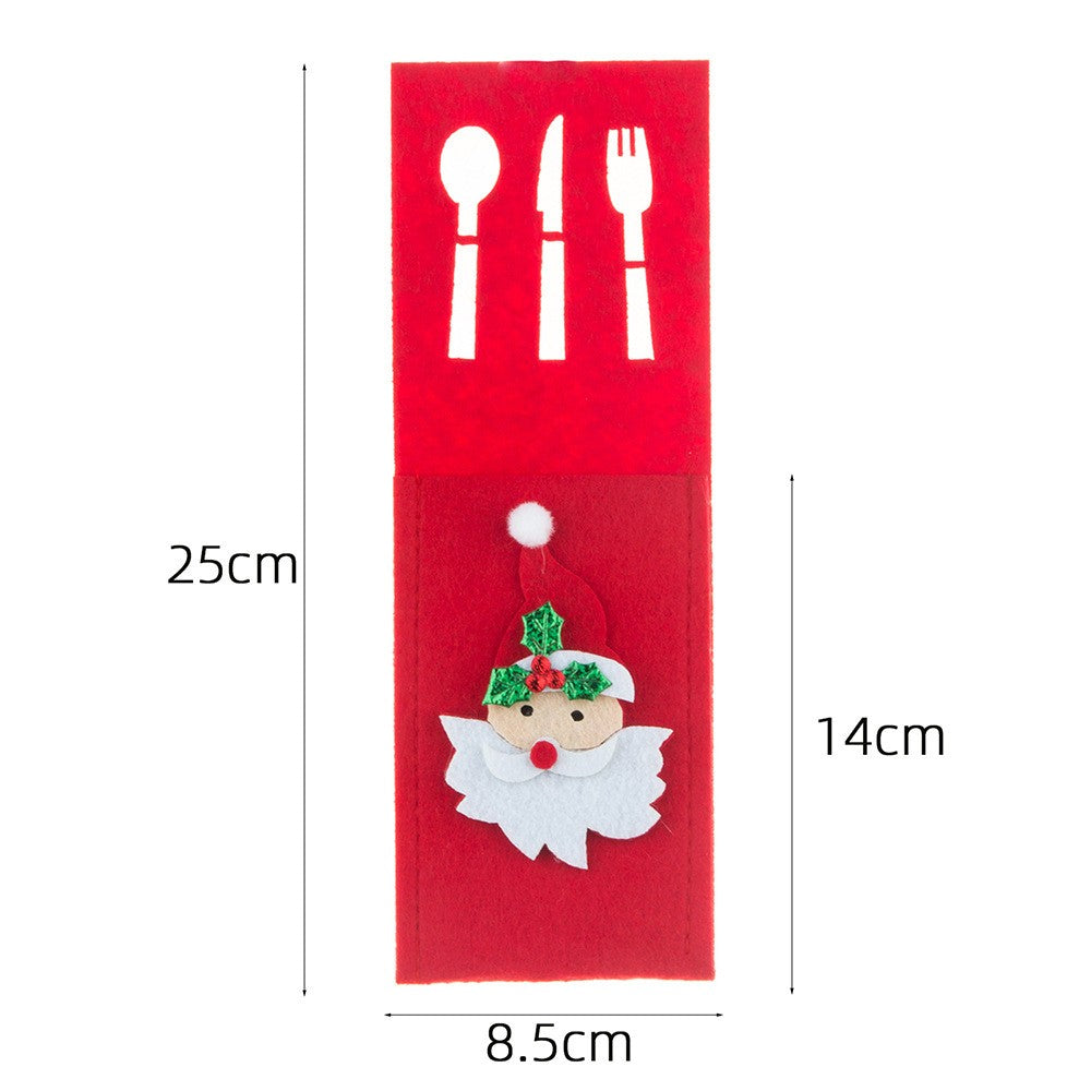 Husa decorativa pentru set tacamuri Vivimall, model Mos Craciun, material poliester, 25 x 8.5 cm, rosu - vivimall.ro