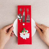 Husa decorativa pentru set tacamuri Vivimall, model Mos Craciun, material poliester, 25 x 8.5 cm, rosu - vivimall.ro