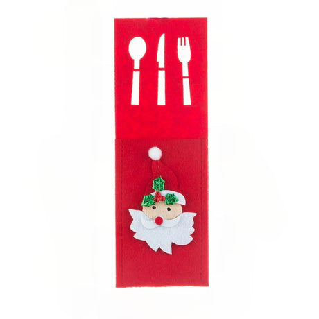 Husă decorativă tacâmuri model Moș Crăciun din poliester roșu, 25 x 8,5 cm, vedere frontală