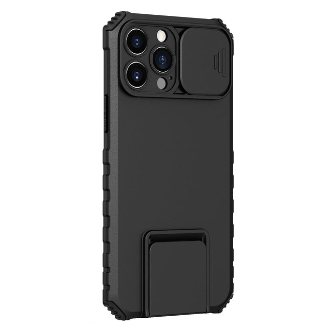Husa Defender cu Stand pentru iPhone 13 Pro Max, Negru, Suport reglabil, Antisoc, Protectie glisanta pentru camera, Flippy - vivimall.ro