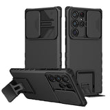 Husa Defender cu Stand pentru Samsung Galaxy S24 FE, Vivimall, Suport reglabil, Antisoc, Protectie glisanta pentru camera, Negru - vivimall.ro
