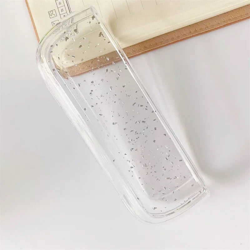 Husa Flippy pentru IQOS Iluma, de Protectie, Anti Soc si Zgarieturi, din Plastic, 12.5 x 4.2 x 2.6 cm, Transparent cu Sclipici Argintiu - vivimall.ro