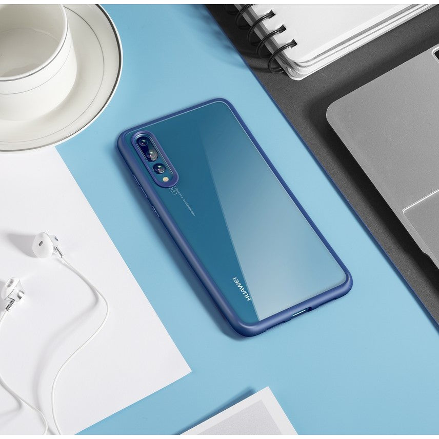 Husa Huawei P20 Transparent cu Margini Albastre - vivimall.ro