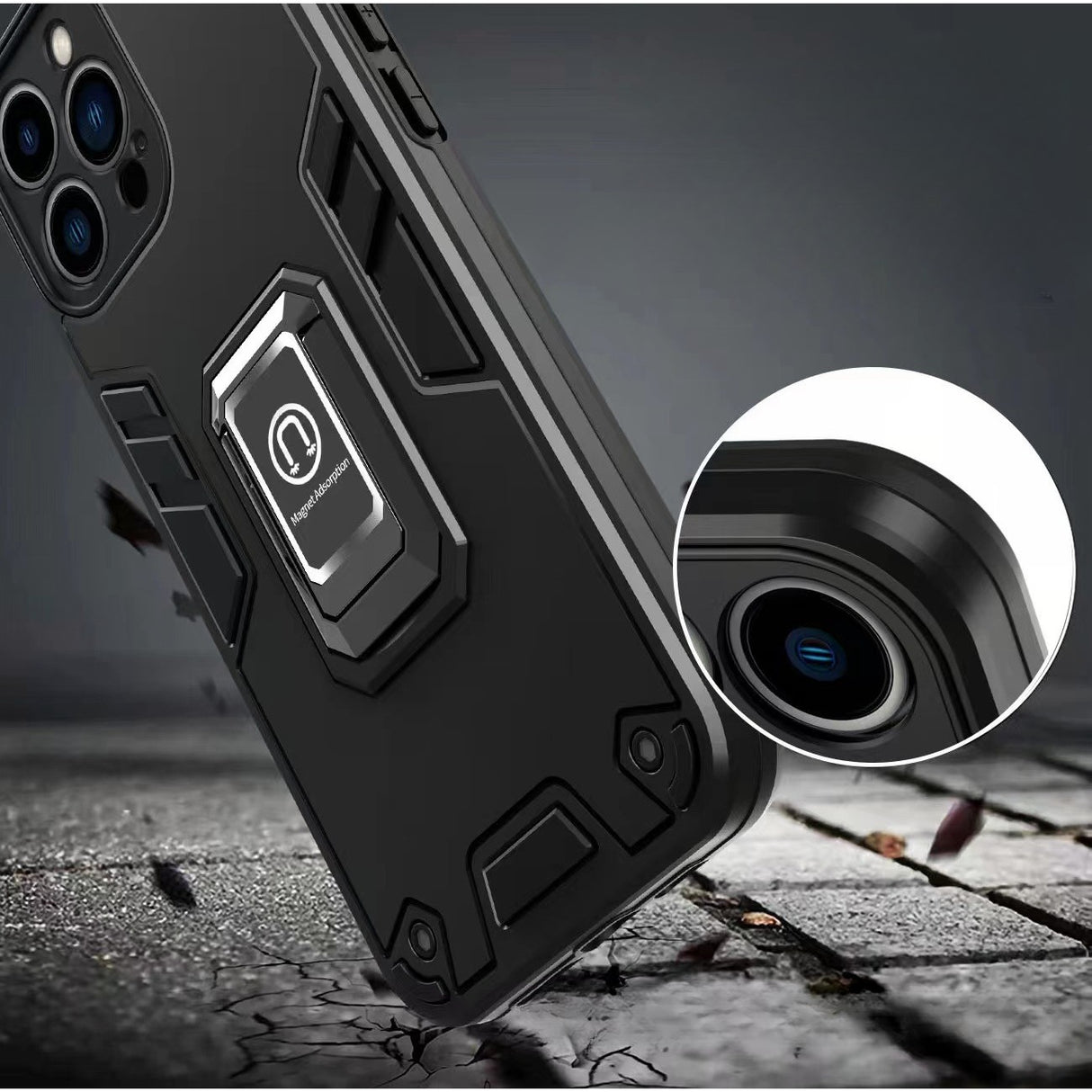 Husa Iron Warriors pentru iPhone 14 Pro Max, Flippy,  Hybrid Ring Holder Kickstand, Negru - vivimall.ro