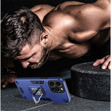 Husa Iron Warriors pentru iPhone 11, Flippy,  Hybrid Ring Holder Kickstand, Albastru inchis - vivimall.ro