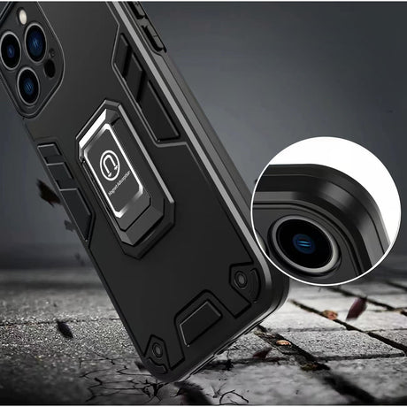 Husa Iron Warriors pentru iPhone 11, Flippy,  Hybrid Ring Holder Kickstand, Negru - vivimall.ro