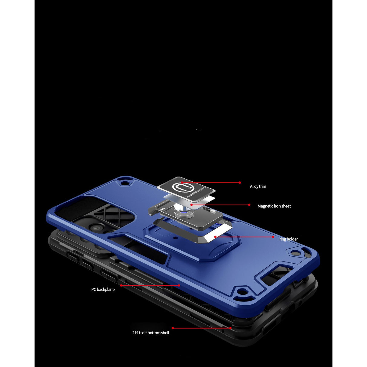 Husa Iron Warriors pentru iPhone 12, Flippy,  Hybrid Ring Holder Kickstand, Albastru inchis - vivimall.ro